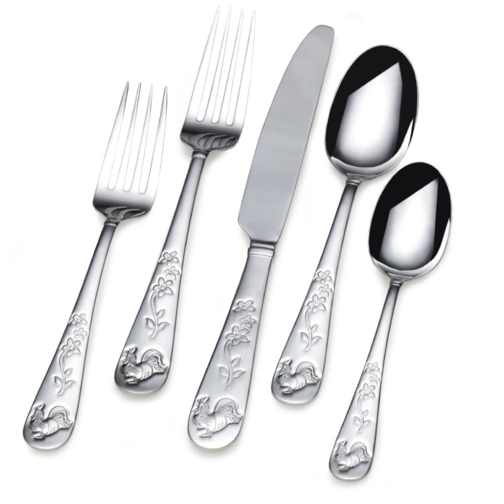 Pfaltzgraff rooster meadow silverware set of 20 brand new serving set flatware
